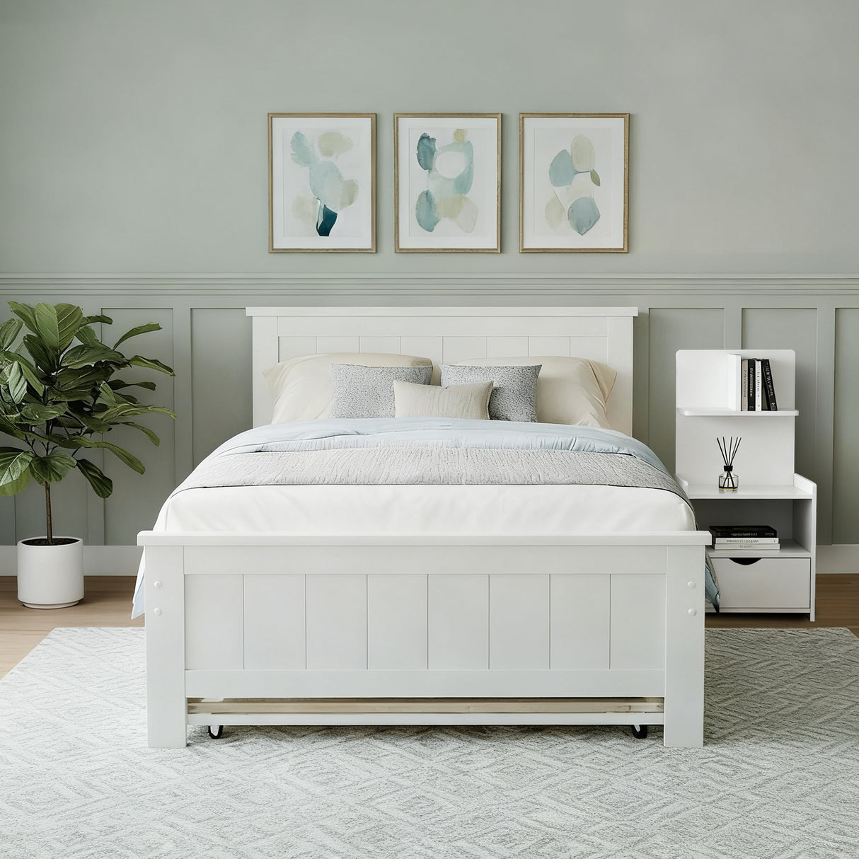 Artiss King Single Bed Frame and Bedside Table White