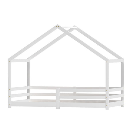 Aria Bed Frame Wooden Kids Single House Frame White AMOS