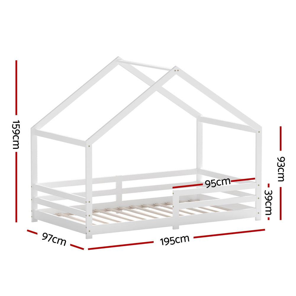 Aria Bed Frame Wooden Kids Single House Frame White AMOS