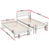 Artiss Bed Frame Single Size 2-in-1 Trundle Wooden White AVIS