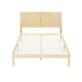Artiss Bed Frame Double Size with Rattan Headboard Wooden Bed Base BRUNO