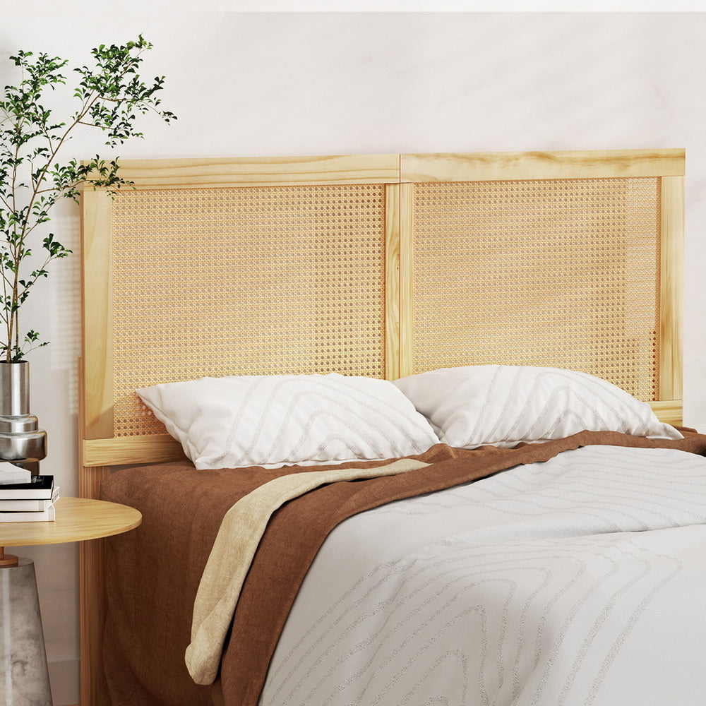 Artiss Bed Frame Queen Size with Rattan Headboard Wooden Bed Base BRUNO