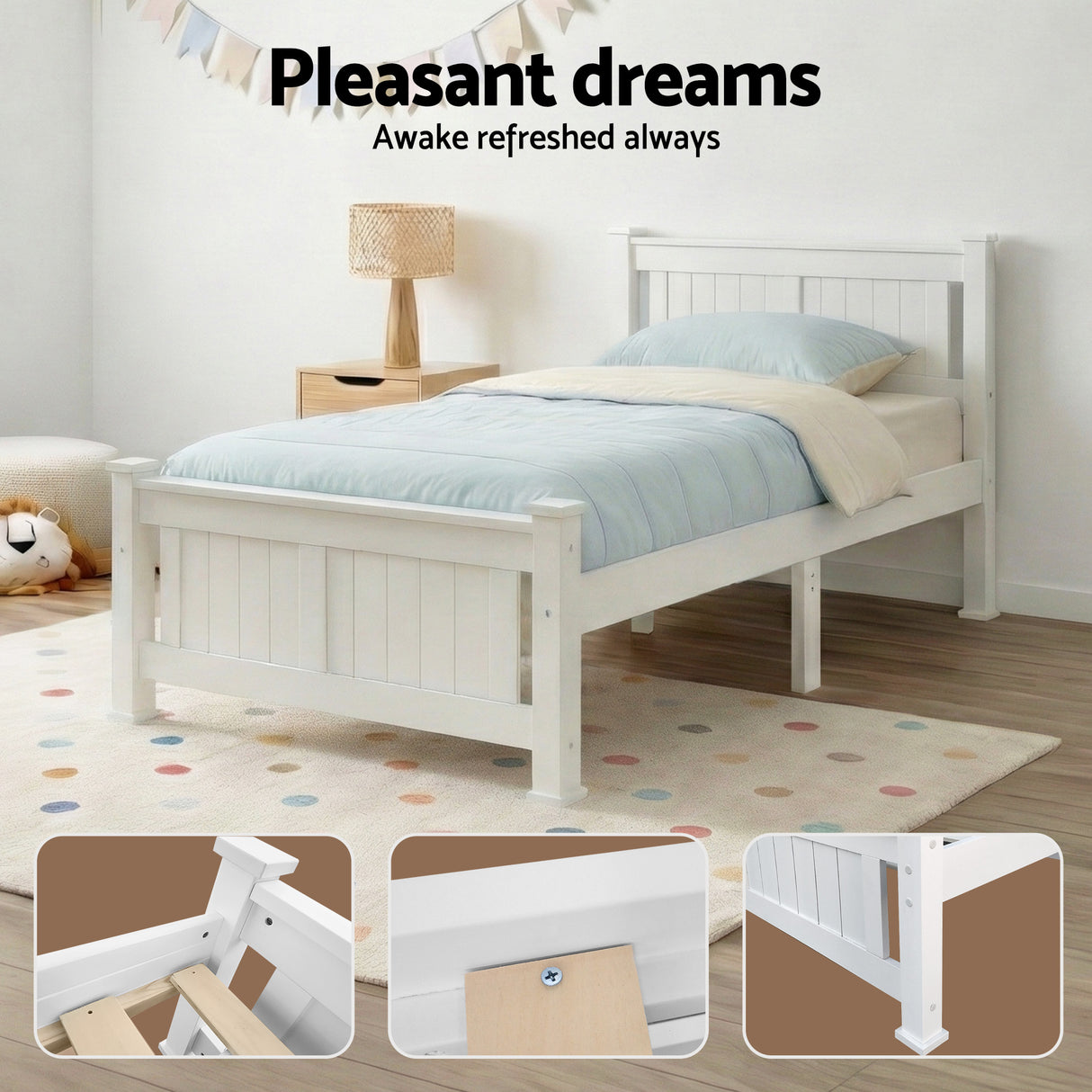 Bed Frame King Single Size Wooden White JADE