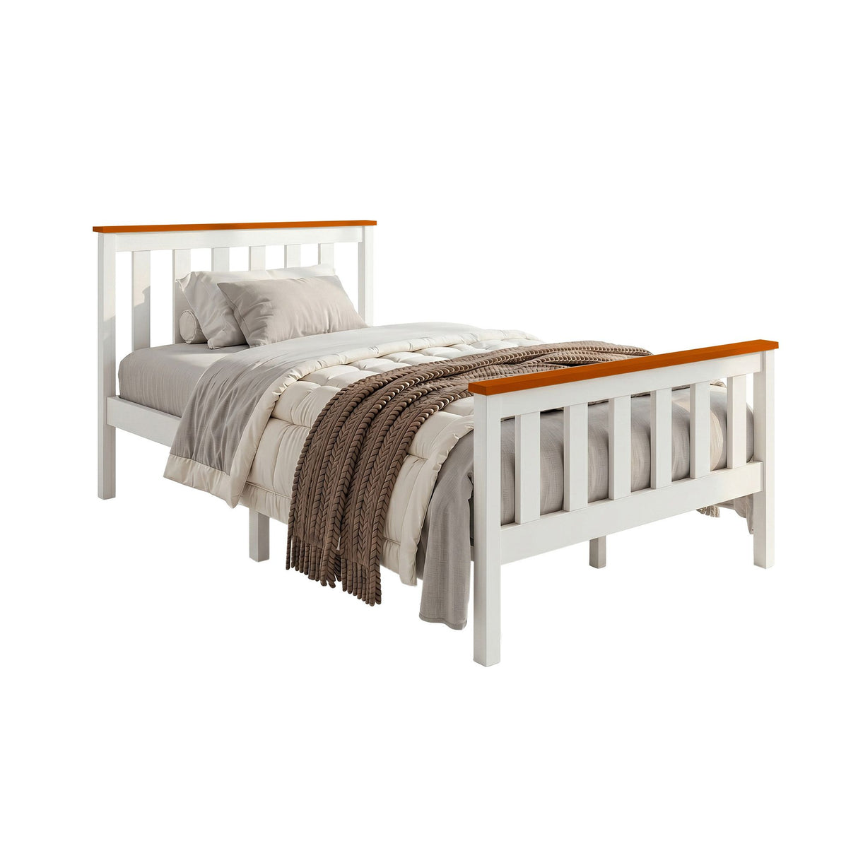 White & Oak Wooden Bed Frame Single