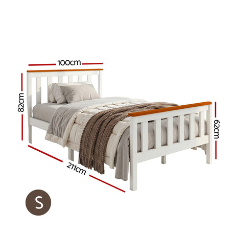White & Oak Wooden Bed Frame Single