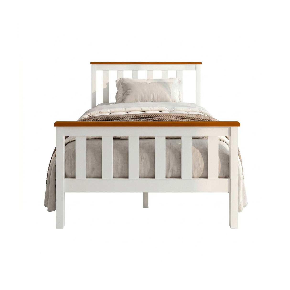 White & Oak Wooden Bed Frame Single