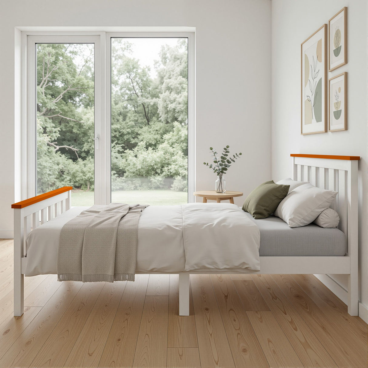 White & Oak Wooden Bed Frame Single