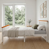 White & Oak Wooden Bed Frame Single