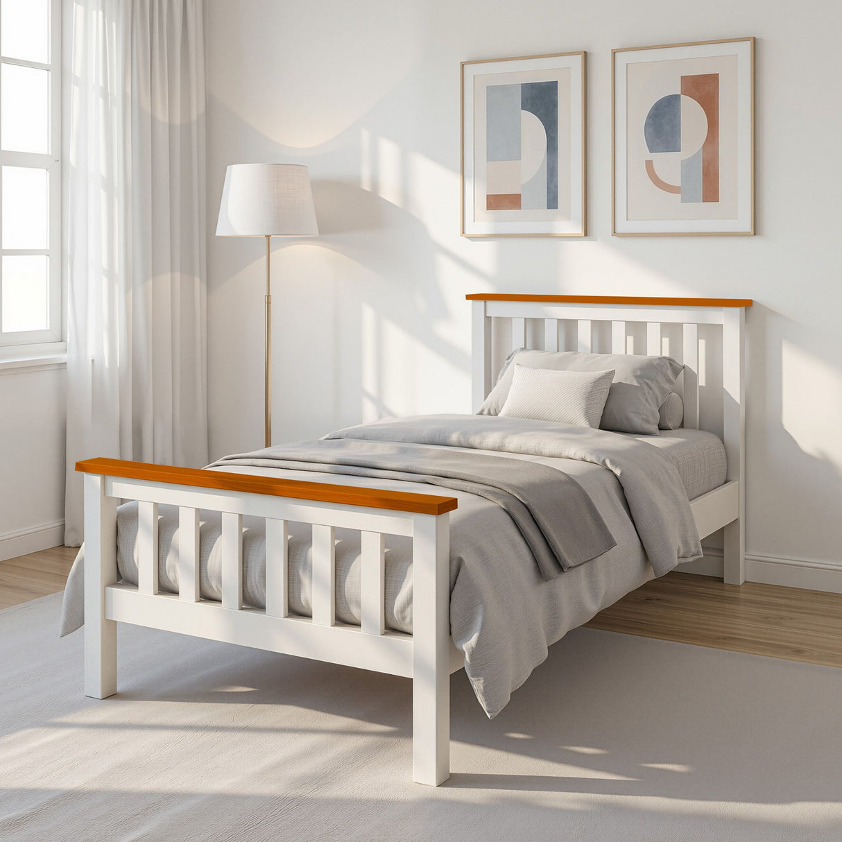 White & Oak Wooden Bed Frame Single