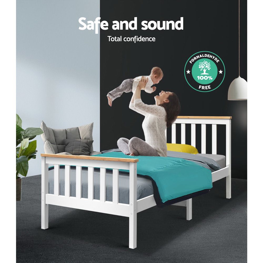 White & Oak Wooden Bed Frame Single