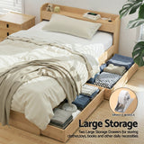Artiss Single Bed Frame with 2 Storage Drawers Platform Bed Base with USB Ports Sturdy Wooden Slat Support Natural
