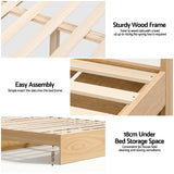 Artiss Single Bed Frame with 2 Storage Drawers Platform Bed Base with USB Ports Sturdy Wooden Slat Support Natural