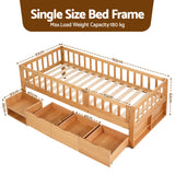 Artiss Kids Single Bed Frame with 3 Storage Drawer Montessori Bed for Toddler Natural