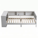 Artiss White Single Solid Wood Corner Platform Bed Frame with Built-in Desk, Storage Shelves and USB-C Charging Station for Small Spaces, Wooden Bed Base for Guest Room