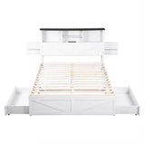 Artiss Double Bed Frame with Storage Drawers White Platform Bedframe with Bookcase Headboard Charging Station Led Light