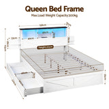 Artiss Queen Bed Frame with Storage Drawers White Platform Bedframe with Bookcase Headboard Charging Station Led Light
