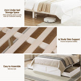 Artiss Queen Bed Frame with Storage Drawers White Platform Bedframe with Bookcase Headboard Charging Station Led Light