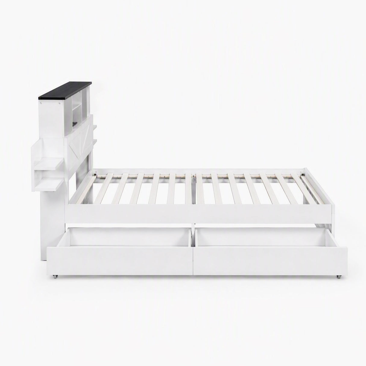 Artiss Single Bed Frame with Storage Drawers White Platform Bedframe with Bookcase Headboard Charging Station Led Light