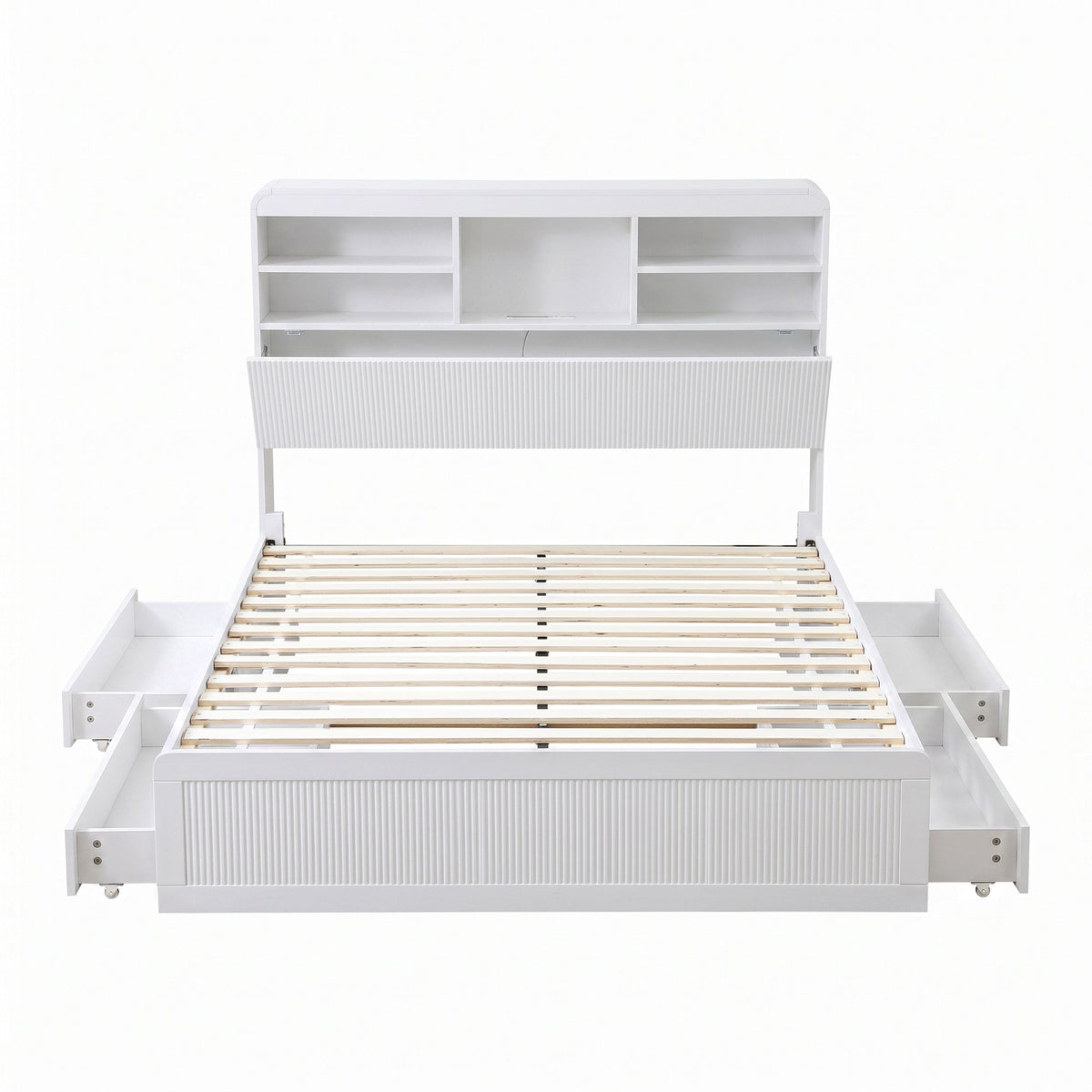 Artiss King Single Bed Frame with Storage, 4 Drawers, USB and Night Light White
