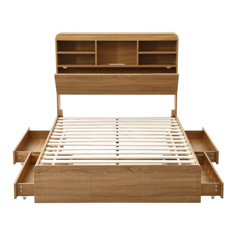 Artiss King Single Bed Frame with Storage, 4 Drawers, USB and Night Light Natural