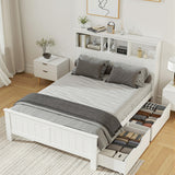 Artiss Bed Frame Double Size Wooden with 3 Shelves Bed Head White