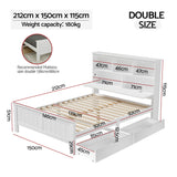 Artiss Bed Frame Double Size Wooden with 3 Shelves Bed Head White