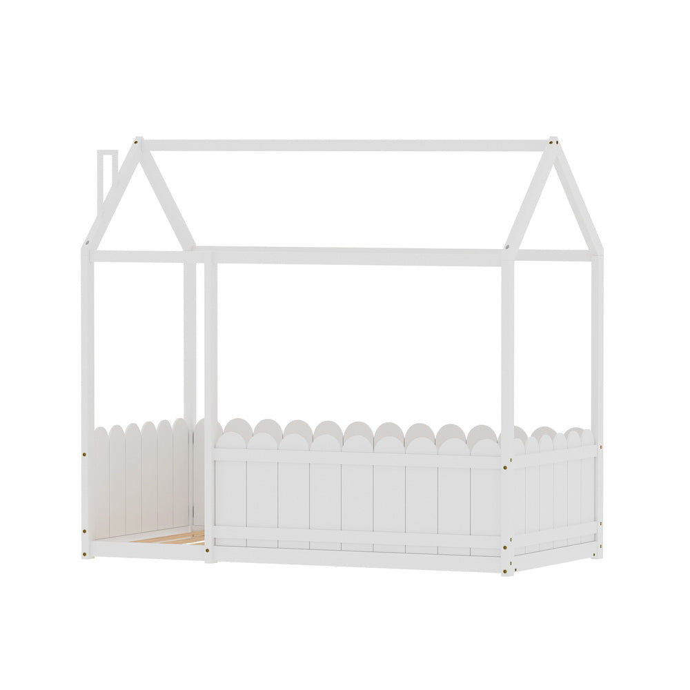 Aria Bed Frame Wooden Kids House Single Frame White KORI