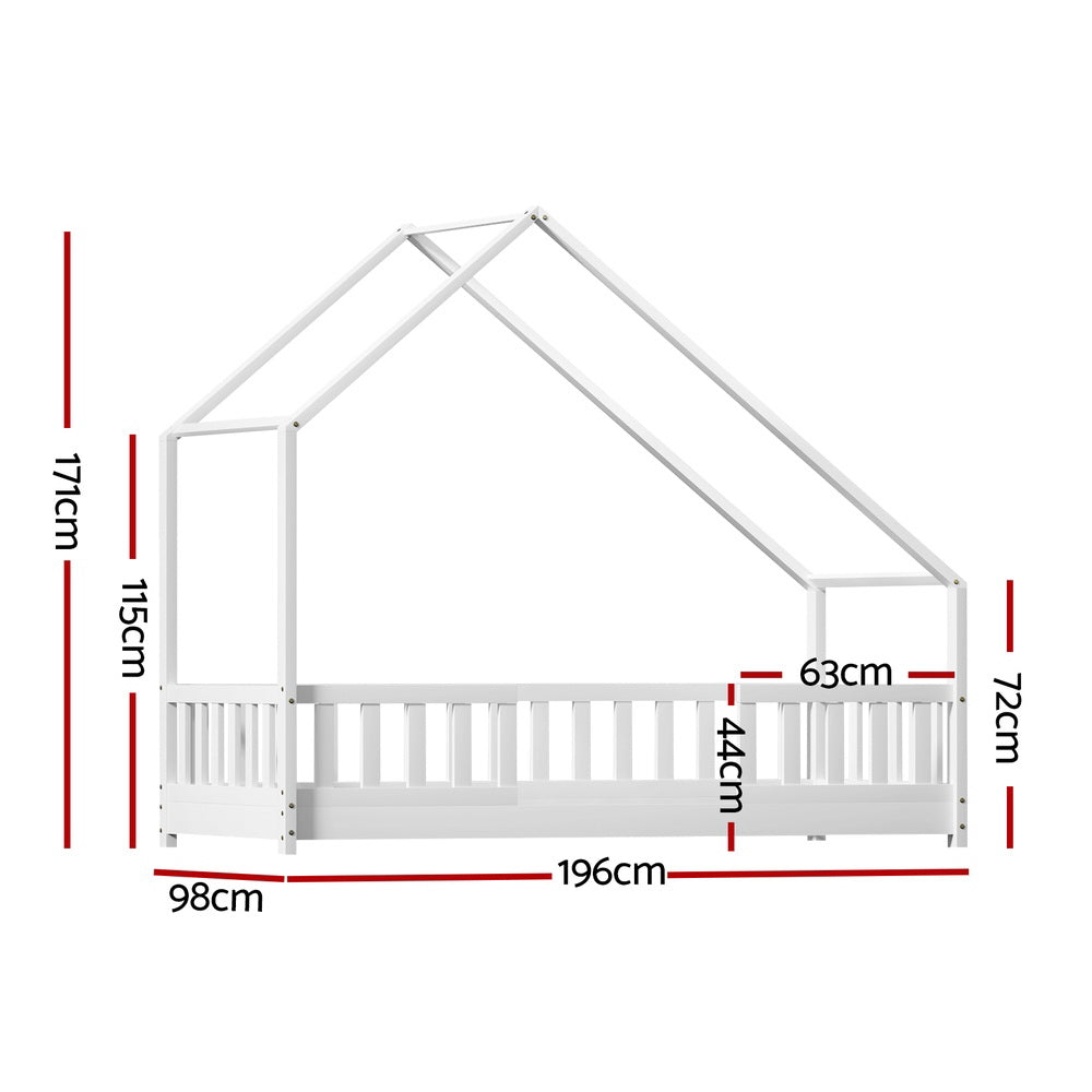 Aria Bed Frame Wooden Kids House Single Frame White PAVO