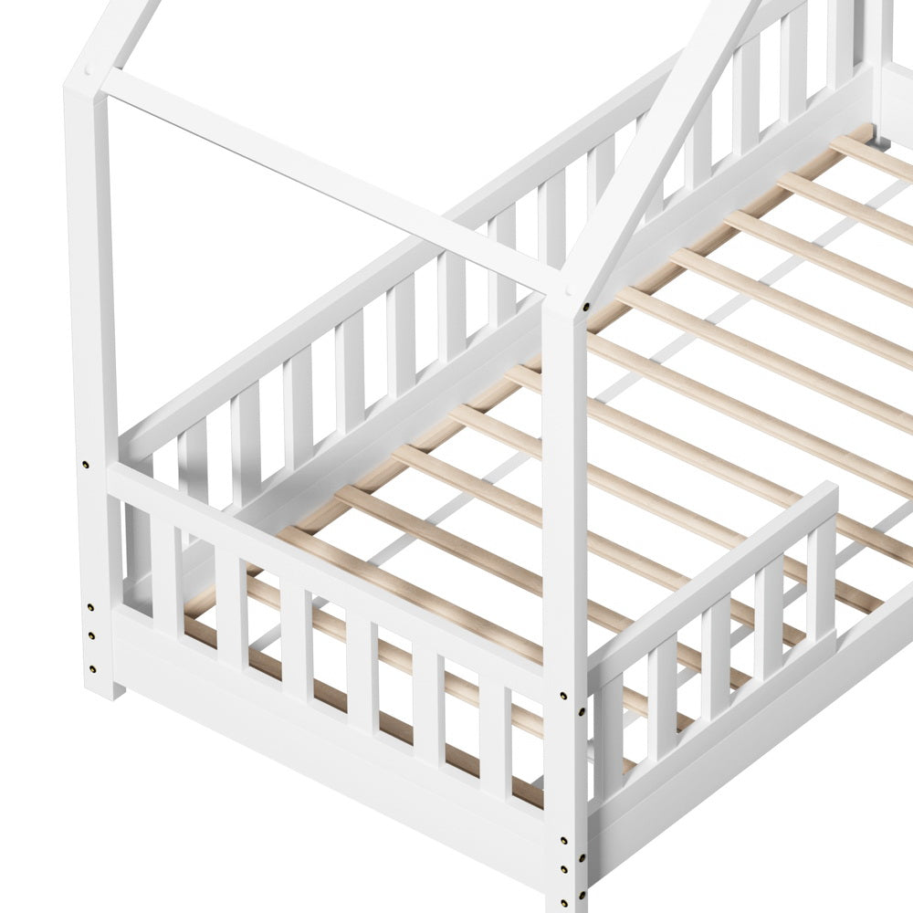 Aria Bed Frame Wooden Kids House Single Frame White PAVO