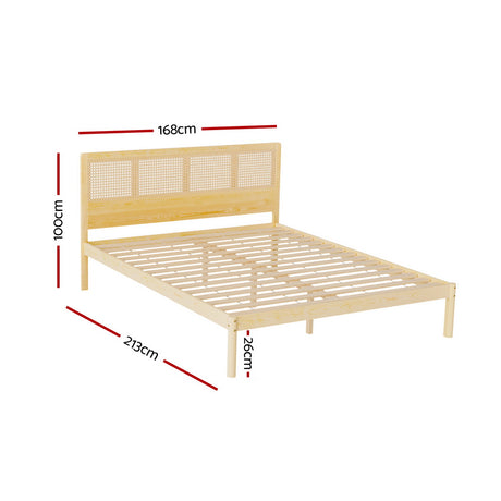 Bed Frame Queen Size Rattan Wooden RITA