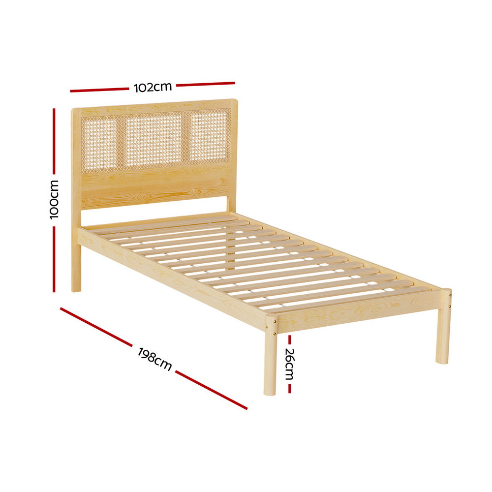 Bed Frame Single Size Rattan Wooden RITA