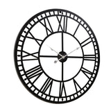 60cm Wall Clock Large Roman Numerals Metal Black