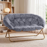 Artiss Double Saucer Chair Soft Faux Fur Lounge Foldable Oversize Chair for Bedroom Grey