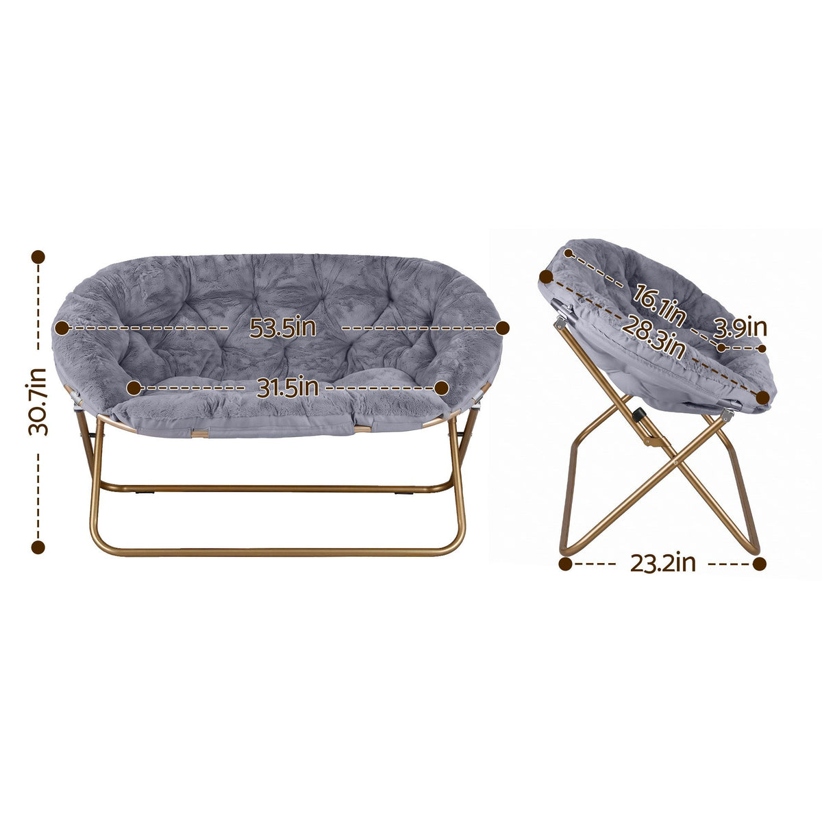 Artiss Double Saucer Chair Soft Faux Fur Lounge Foldable Oversize Chair for Bedroom Grey
