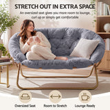 Artiss Double Saucer Chair Soft Faux Fur Lounge Foldable Oversize Chair for Bedroom Grey