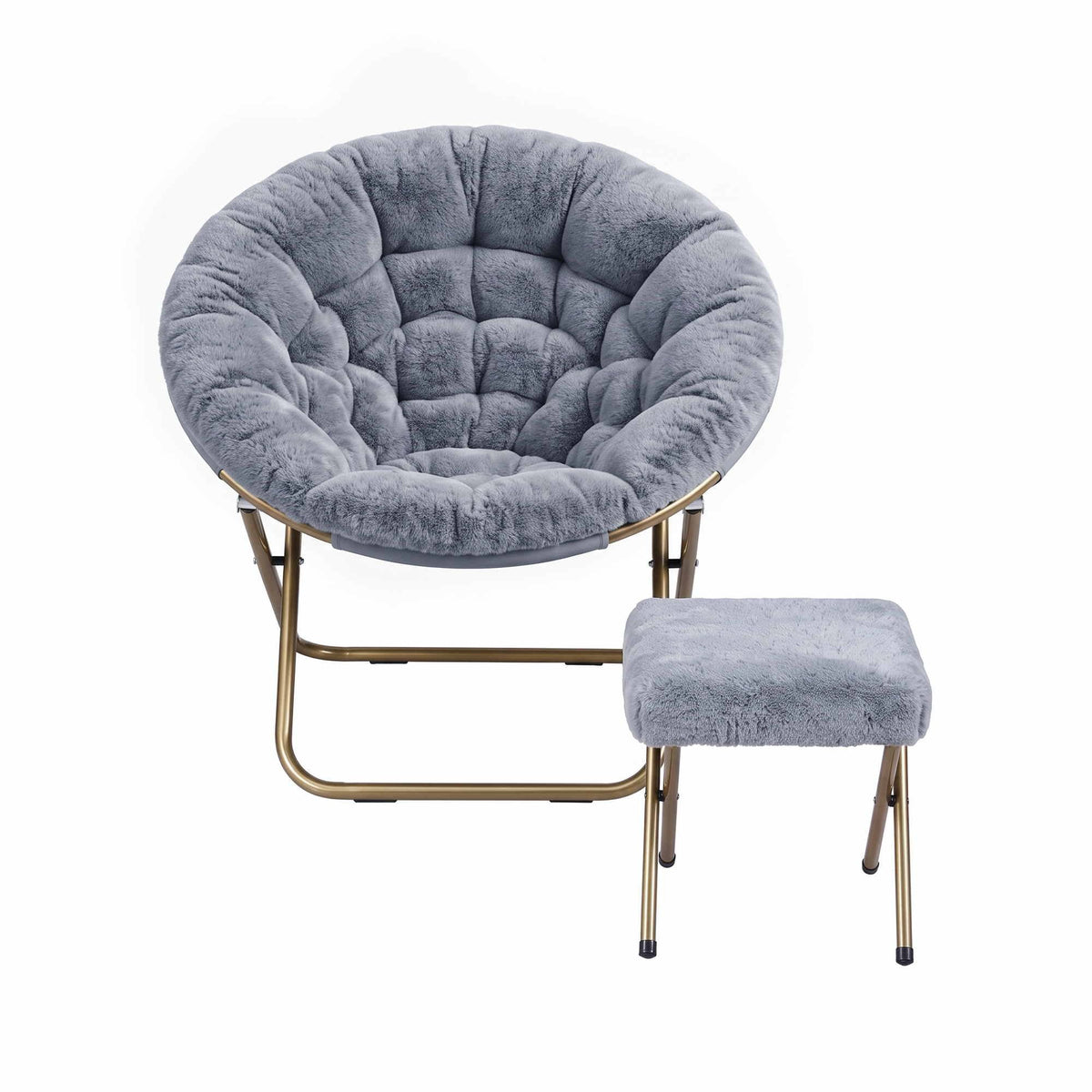 Artiss Comfy Saucer Chair Soft Faux Fur Foldable Accent Chair with Ottoman Grey