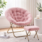 Artiss Comfy Saucer Chair Soft Faux Fur Foldable Accent Chair with Ottoman Pink