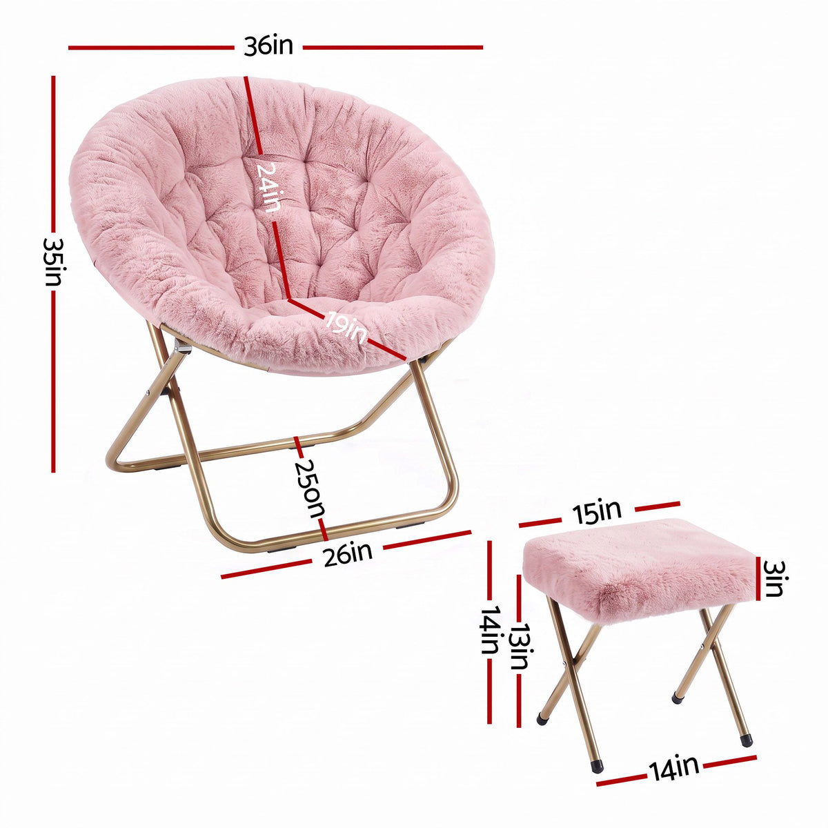 Artiss Comfy Saucer Chair Soft Faux Fur Foldable Accent Chair with Ottoman Pink