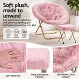 Artiss Comfy Saucer Chair Soft Faux Fur Foldable Accent Chair with Ottoman Pink