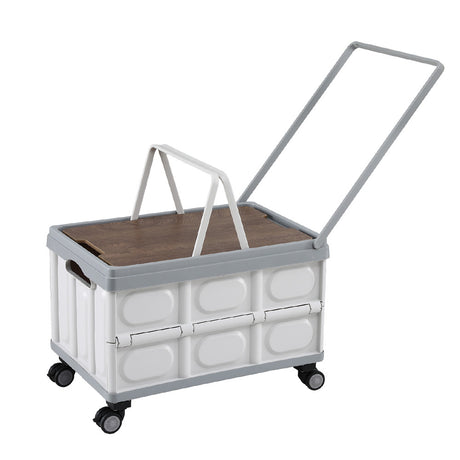 Gardeon Collapsible Outdoor Storage Box 54L Stackable Folding Camping Organizer Wheels Plywood Lid Beige