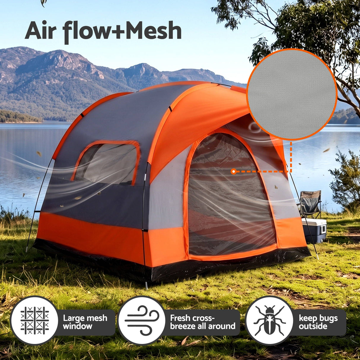 Weisshorn Camping Tent SUV Family Camping Car Tent 6-8 Person 250cm Orange