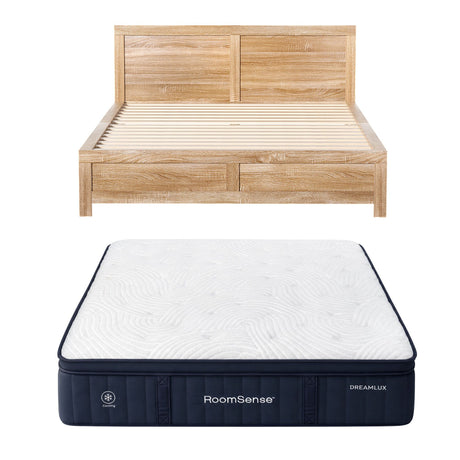 RoomSense Queen 34cm Medium Cooling Gel Mattress Bundle, Oatmeal Bed Frame