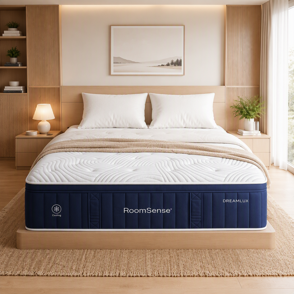 RoomSense Queen Mattress, 34cm Thick Medium Firm Hybrid Mattress for Back Pain Relief, Tencel Cooling Pocket Spring Mattress Queen Size in a Box