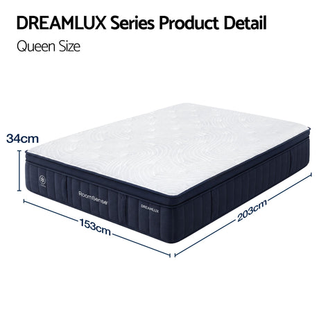 RoomSense Queen Mattress, 34cm Thick Medium Firm Hybrid Mattress for Back Pain Relief, Tencel Cooling Pocket Spring Mattress Queen Size in a Box