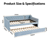 Artiss King Single Buttonless Tufted Daybed with Pull-Out Trundle, Light Blue