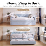 Artiss Single Buttonless Tufted Daybed Frame & Trundle, Blue