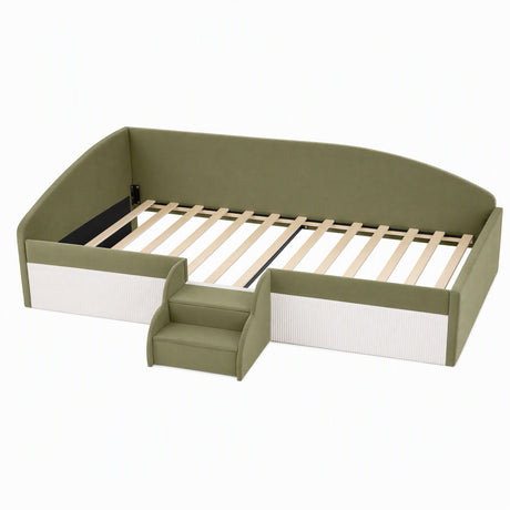 Artiss King Single Upholstered Daybed Sofa Bed with Centre Stairs, Olive