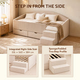 Artiss Single Upholstered Daybed with Side Stairs & Storage Drawers, Beige