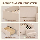 Artiss Single Upholstered Daybed with Side Stairs & Storage Drawers, Beige