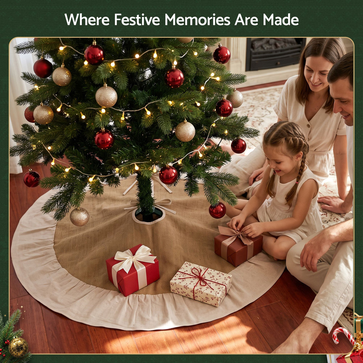 Jingle Jollys 90cm Christmas Tree Skirt Linen Christmas Tree Mat Decor